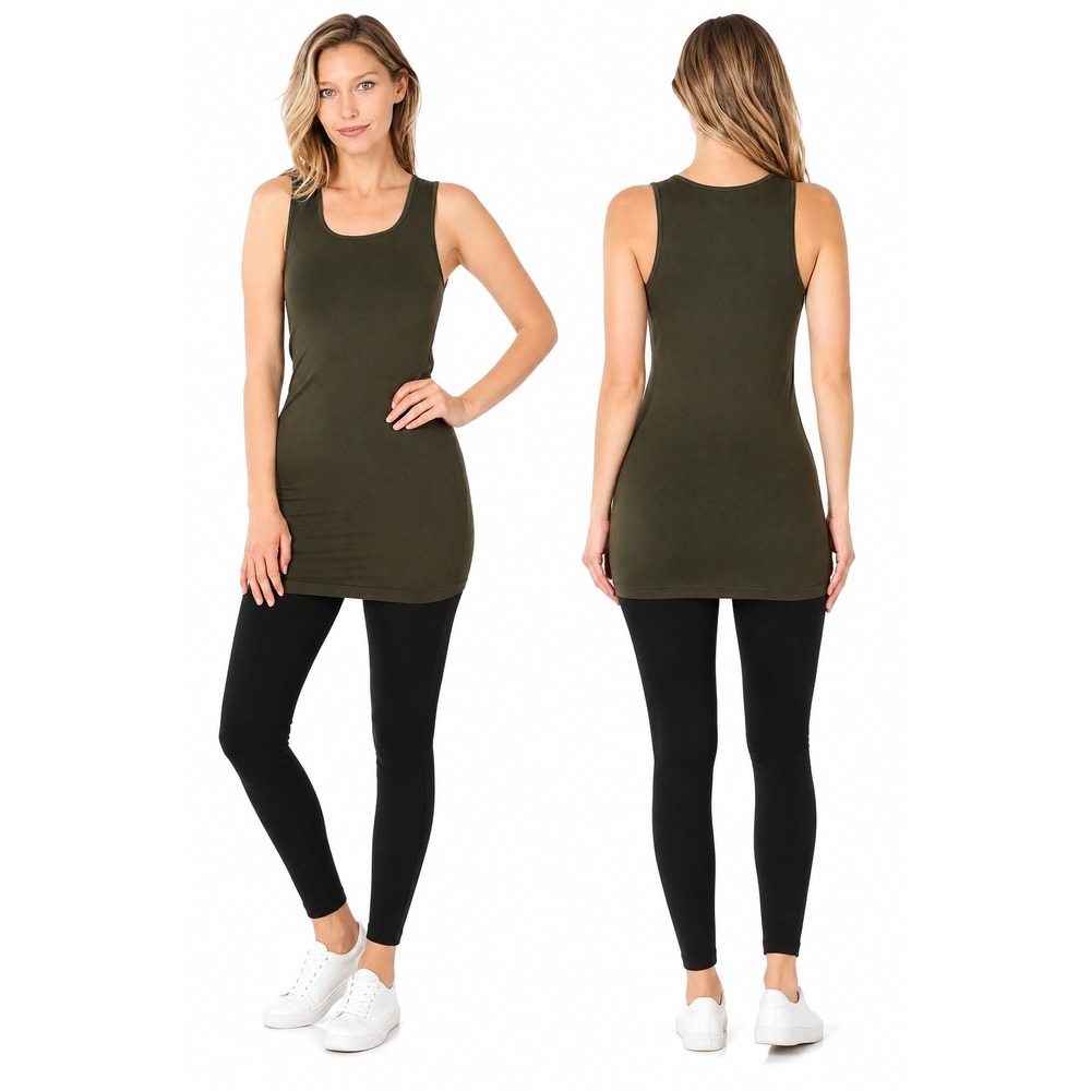 Zenana Women's Seamless Longline Tank Top Olive Green Size S/M New With Tags